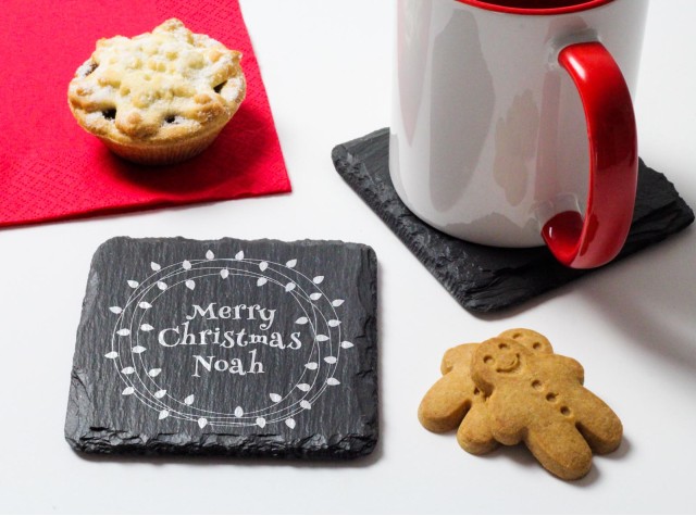 Welsh slate square christmas coaster with christmas design